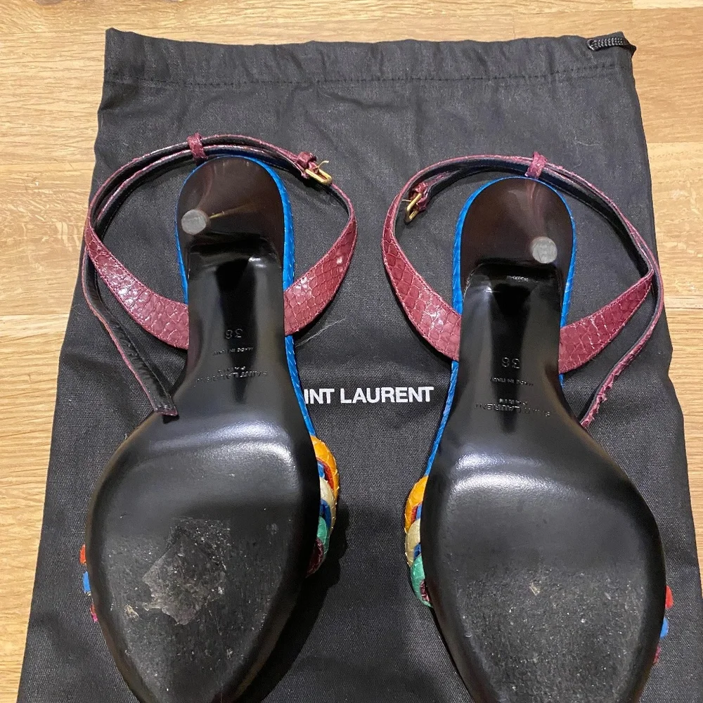 Saint Laurent Liya Colorblock Snakeskin Sandals - Picture 2 of 2